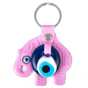 Leather Elephant Shaped Keychain In Pink